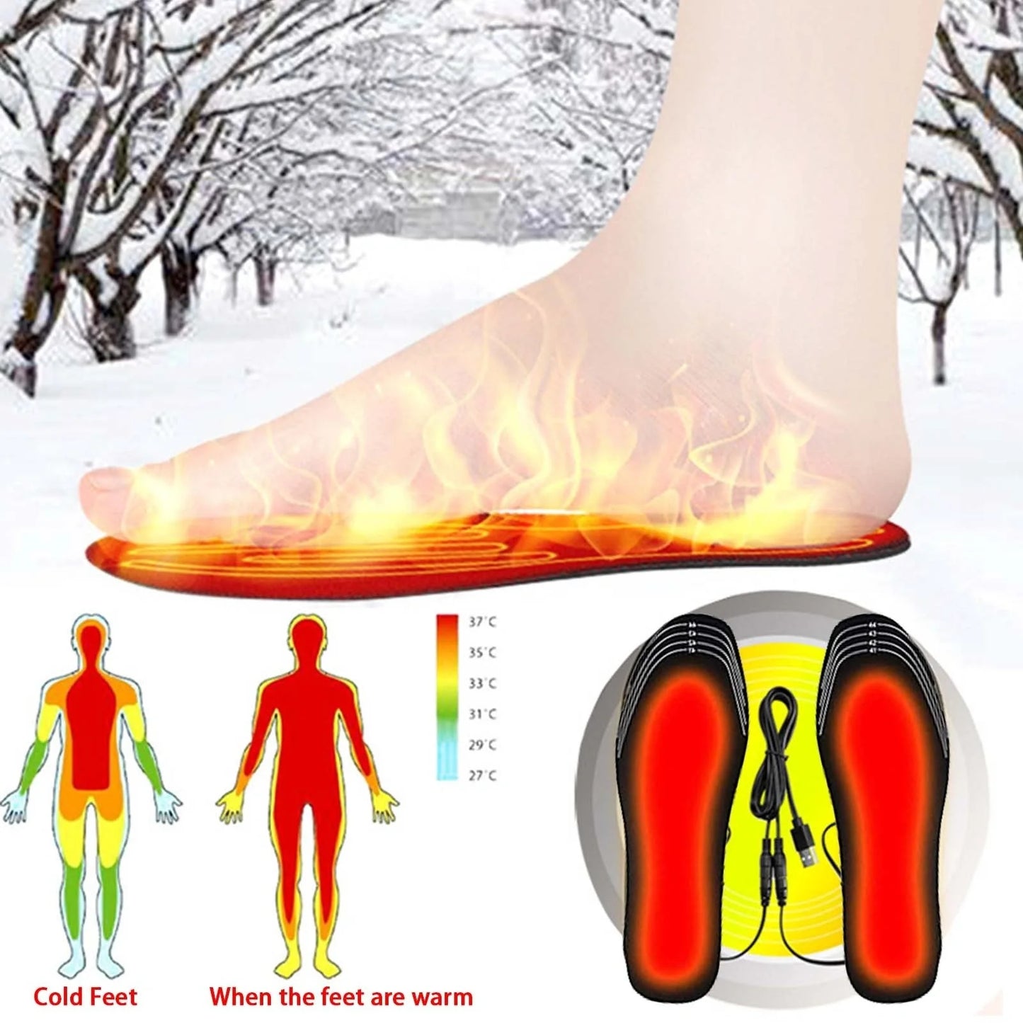 USB heated insoles for boots and sneakers with customisable fit and even heat distribution
