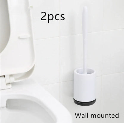 High-quality toilet brush with soft, decontaminated TPR bristles, ergonomic handle, and versatile floor-standing or wall-mounted design.