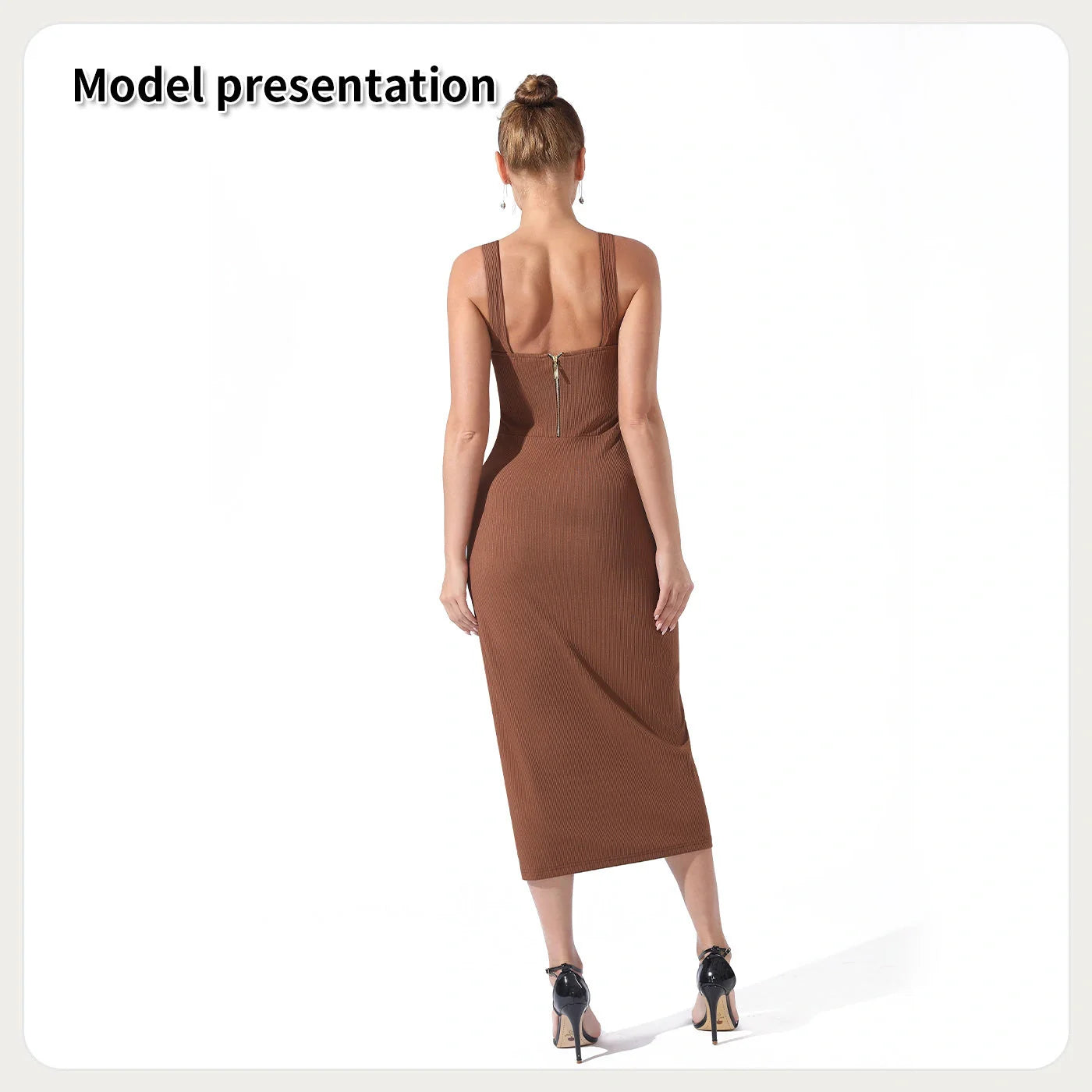Elegant polyester dress with timeless silhouette and premium materials, suitable for formal events, garden parties, and everyday wear