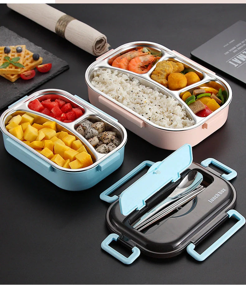Dielectric insulated lunch box in green, blue, pink, and black with stainless steel interior
