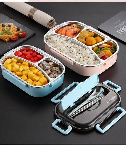 Dielectric insulated lunch box in green, blue, pink, and black with stainless steel interior