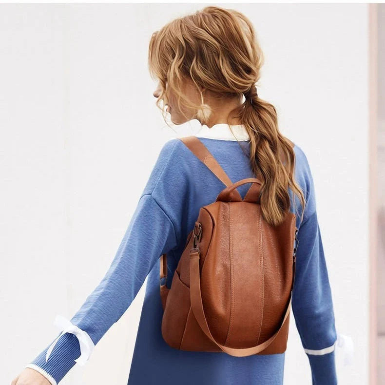 A stylish and roomy women's backpack made from premium PU leather, featuring multiple pockets and compartments for optimal organisation.
