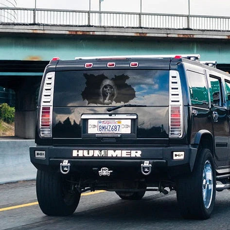 Spooky skull-themed Halloween car decal for adding a haunting touch to your vehicle