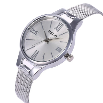Elegant rose gold stainless steel mesh watch for women with precise quartz movement