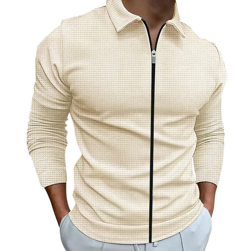 Men's waffle-style zipped lapel jacket in various colours for outdoor sports