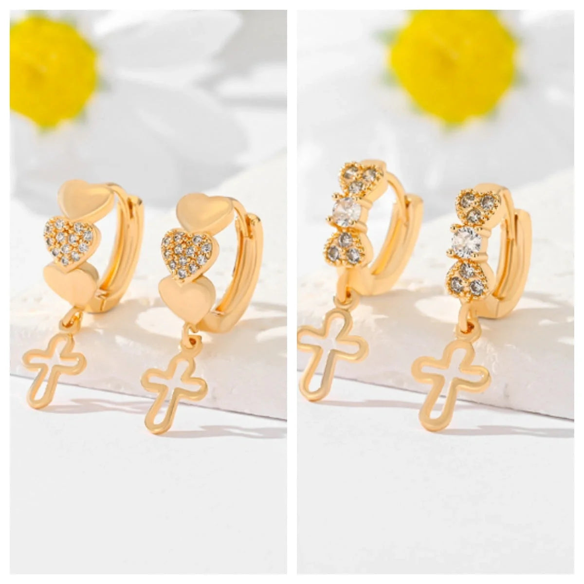 Gold-plated cross earrings in various colours for women