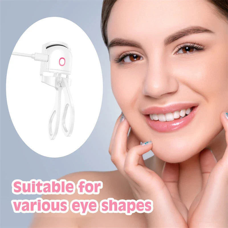 Rechargeable heated eyelash curler with temperature control, perfect for curling and defining lashes