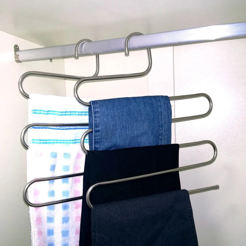 Sturdy and Stylish 5-Tier Pants Rack in Stainless Steel, Designed to Maximize Closet Space and Organize Pants, Jeans, and Trousers