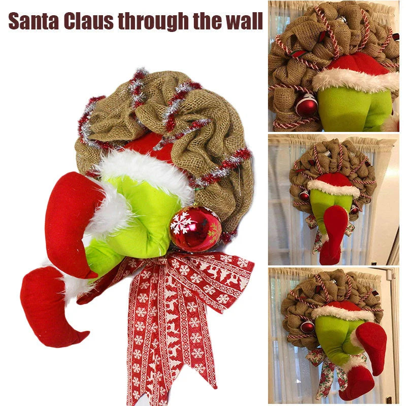Christmas Thief Burlap Wreath with Santa Legs decoration