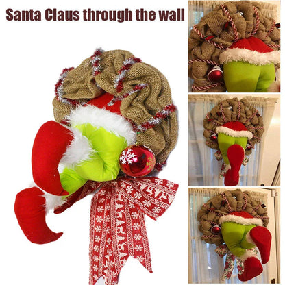 Christmas Thief Burlap Wreath with Santa Legs decoration
