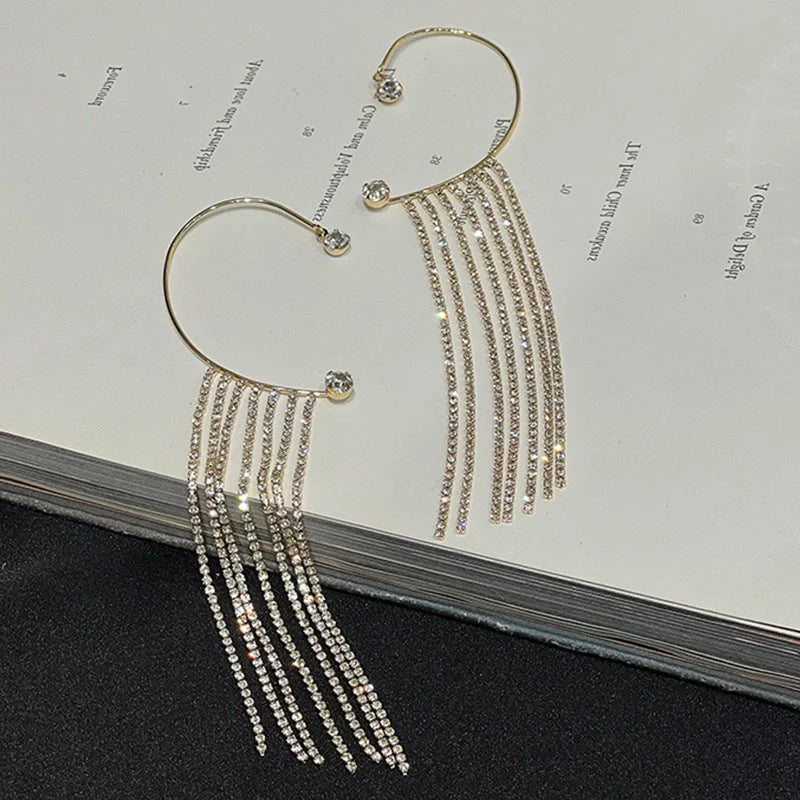 Long geometric tassel earrings with 14K real gold plating, available in gold and silver finishes