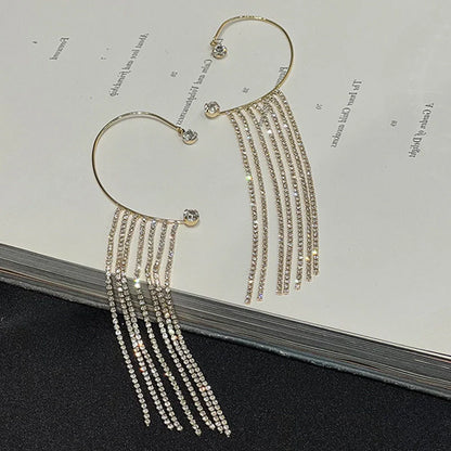 Long geometric tassel earrings with 14K real gold plating, available in gold and silver finishes