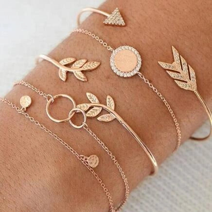 Bead Chain Bracelet Set featuring star and moon design in alloy material