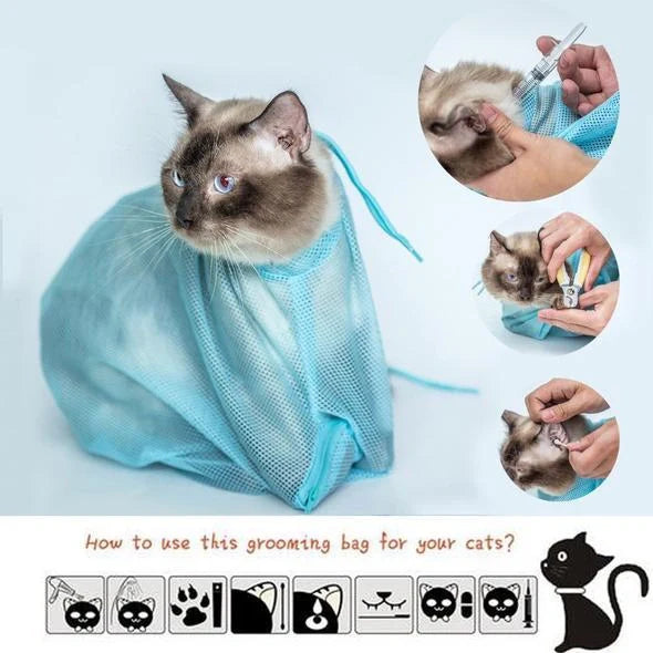 Adjustable polyester cat grooming bag for washing and nail trimming