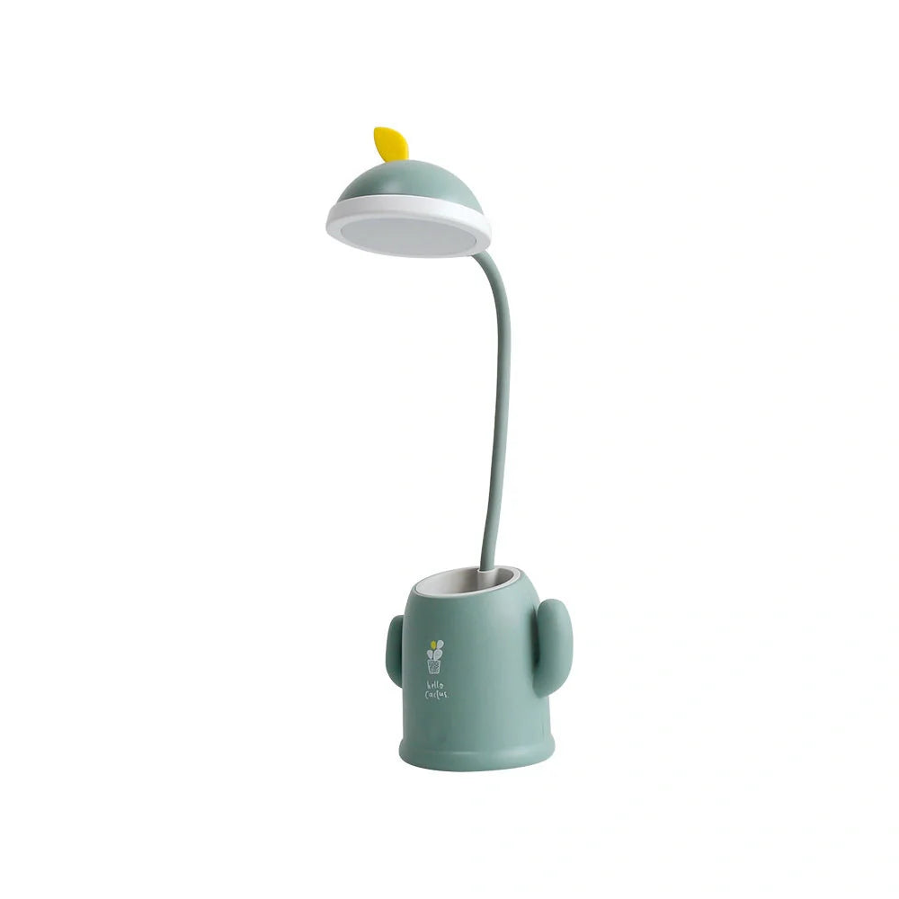 Cactus-shaped table lamp with pen holder and USB charging feature