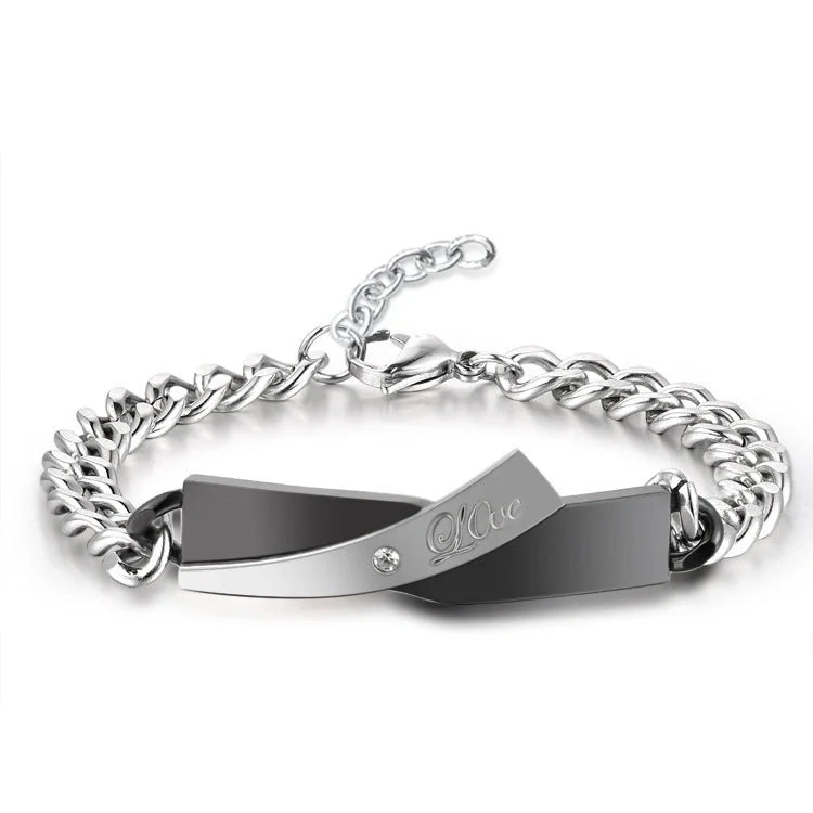 Stainless Steel Couple Cross-design Bracelet in gold and black finishes