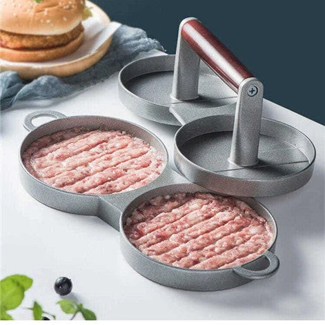 Aluminium alloy round burger press for making uniform beef patties, non-stick and dishwasher safe
