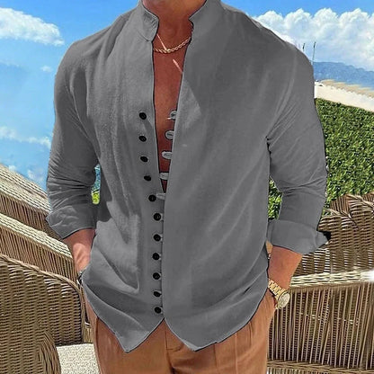 Cotton and linen loose long sleeve shirt in various colours