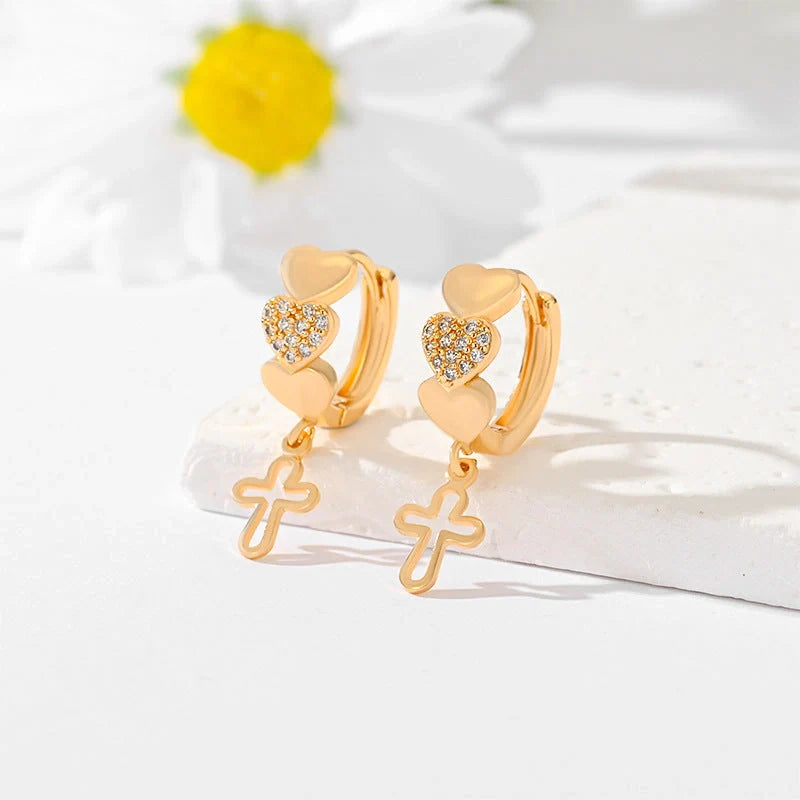 Gold-plated cross earrings in various colours for women