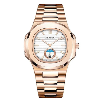 Premium Waterproof Quartz Watch with stainless steel case, mineral glass face, and quartz movement for reliable timekeeping