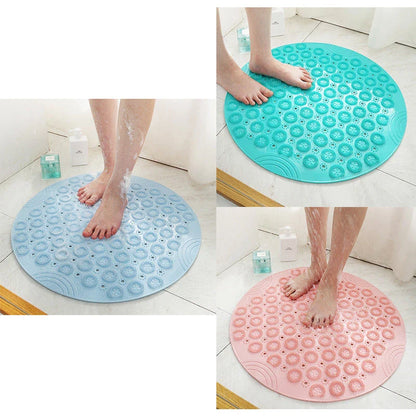 Premium PVC round shower mat with textured surface for massage and non-slip grip