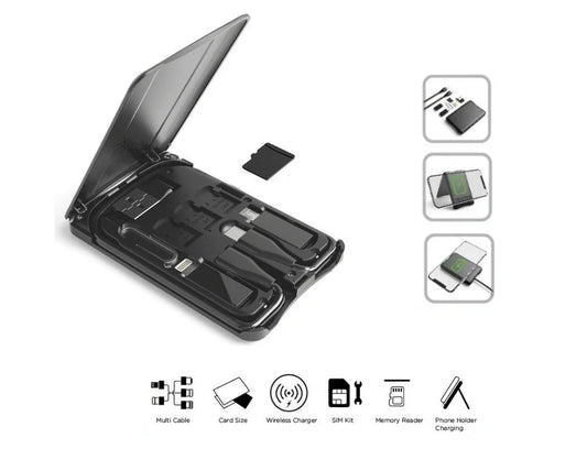Multifunctional Travel Survival Card All-in-One Data Cable in black, compact and lightweight design