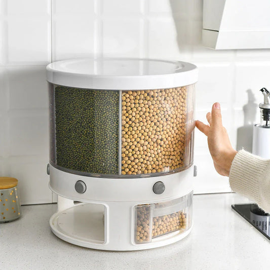 Versatile Food Storage Tank with Rotating Divider - keep grains, rice, and other pantry items fresh and neatly organised in your kitchen