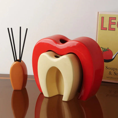 Creative Bionic Vase in white porcelain with colour glaze, featuring avocado and apple designs