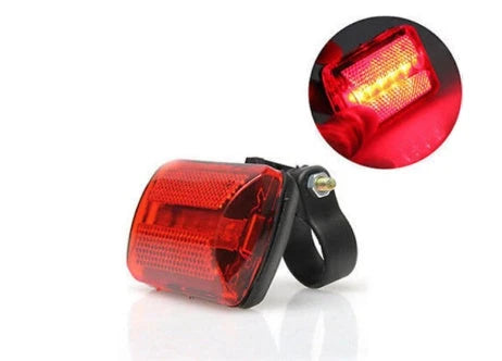 Bicycle tail light with 5 LED lights and 2 laser beams for enhanced visibility and safety on the road