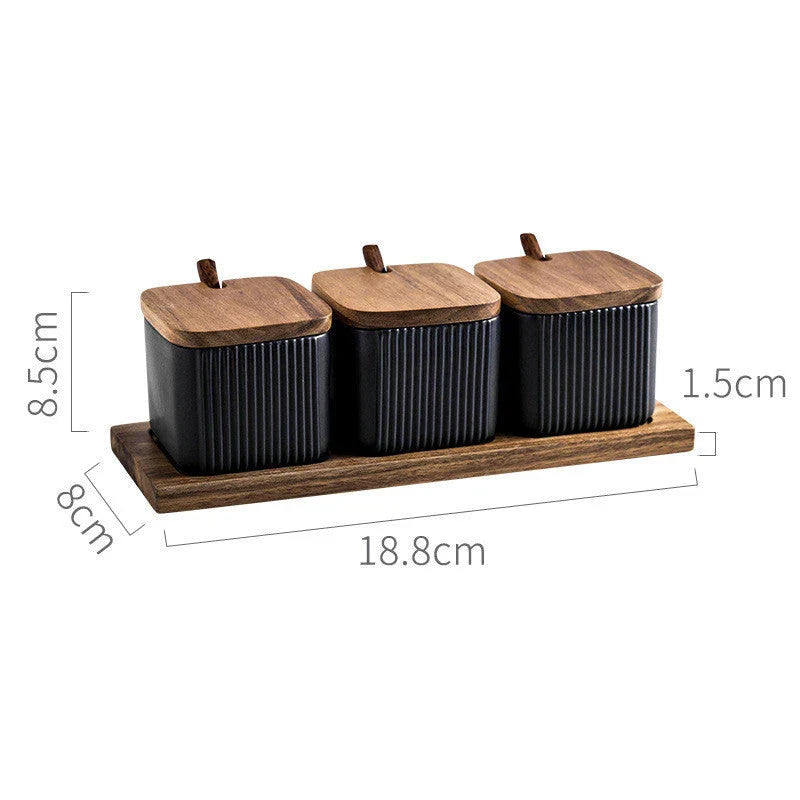 Stylish ceramic seasoning box set with sleek matte finish and airtight lids, perfect for organising spices in a modern British kitchen