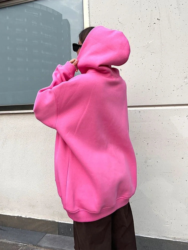 Cosy, oversized boyfriend-style polar fleece hooded jumper in a variety of classic colours