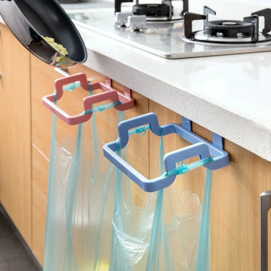Versatile kitchen storage caddy that hangs discreetly behind cabinet doors, available in a variety of vibrant colours