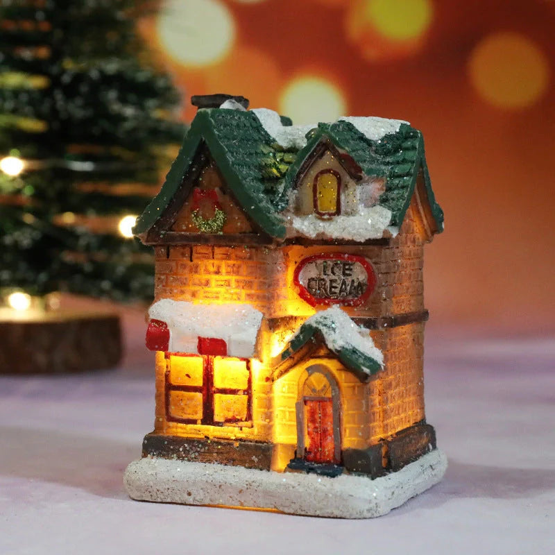 Compact Christmas Decorations Micro Landscape Resin House ornament with detailed design