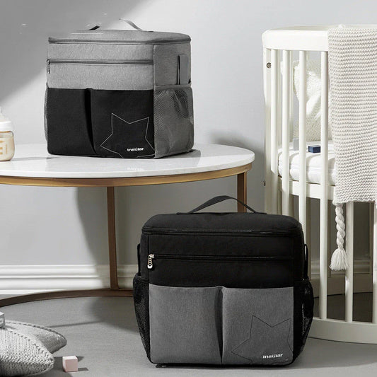 Premium waterproof backpack with multiple compartments, adjustable straps, and mesh side pockets for busy moms on the go.