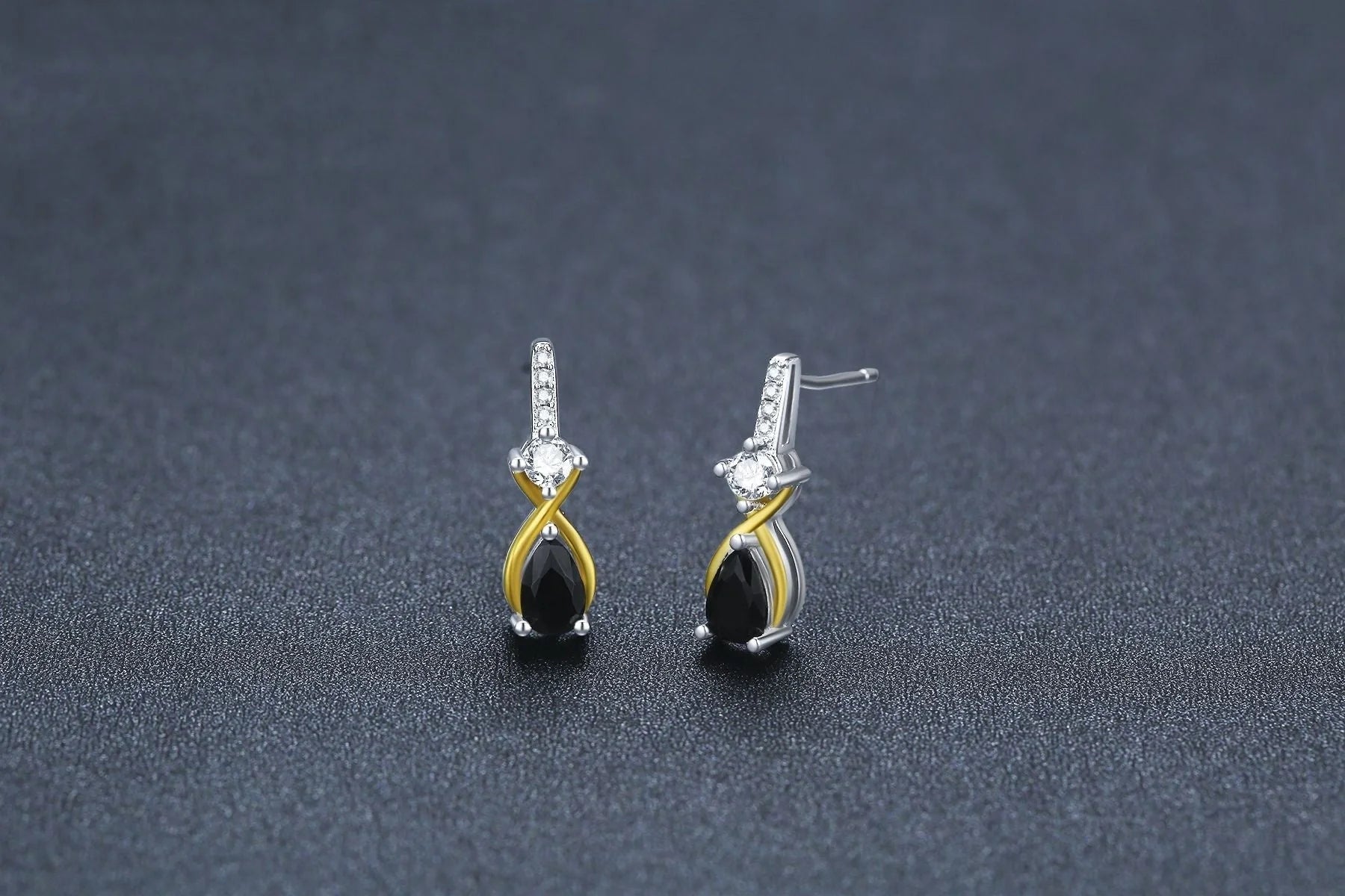 Copper Eardrops with Water Drop Zircon for Women - Black