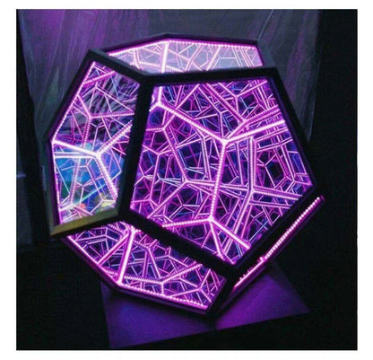 Elegant geometric colour-changing decorative lamp with glass and anodized aluminium construction