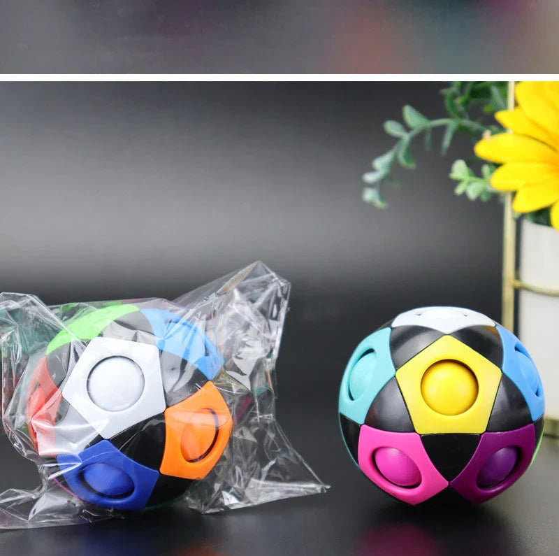 Colorful rainbow-patterned decompression soccer ball with 12 holes, a unique intellectual toy for children