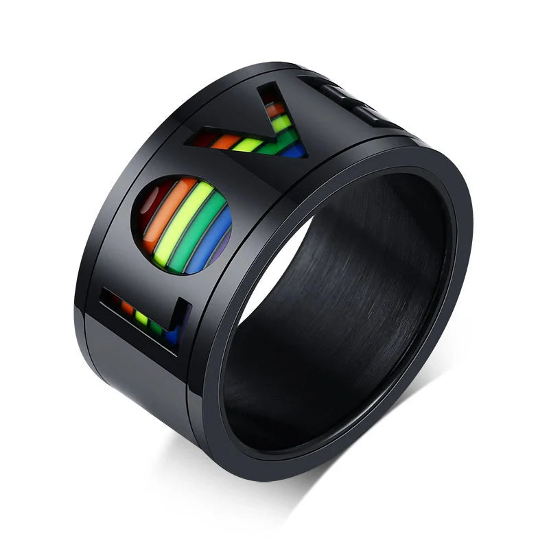 Stylish Pride Rainbow Titanium Steel Unisex Ring with vibrant color design and geometric pattern