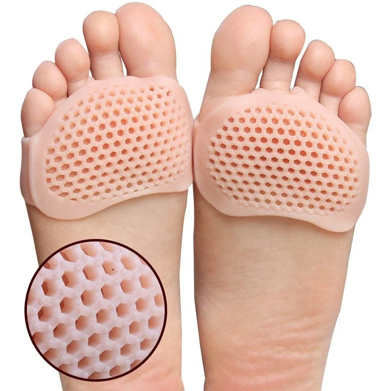 Breathable silicone honeycomb front pads for high heels, offering pain relief and comfort.