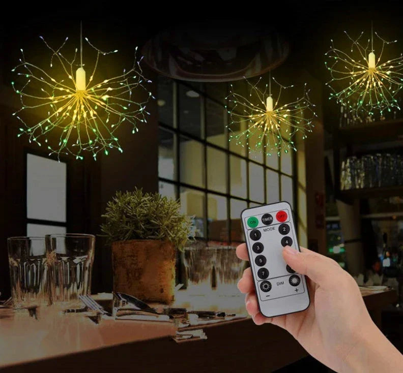 Enchanting copper wire fireworks lights with a dazzling array of colors, perfect for festive celebrations and holiday decorations
