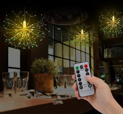 Enchanting copper wire fireworks lights with a dazzling array of colors, perfect for festive celebrations and holiday decorations