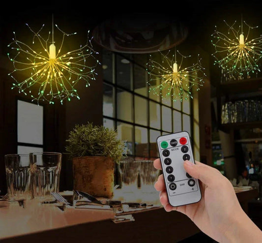 Enchanting copper wire fireworks lights with a dazzling array of colors, perfect for festive celebrations and holiday decorations
