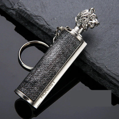 Metal keychain lighter with flint starter and bottle opener in various finishes
