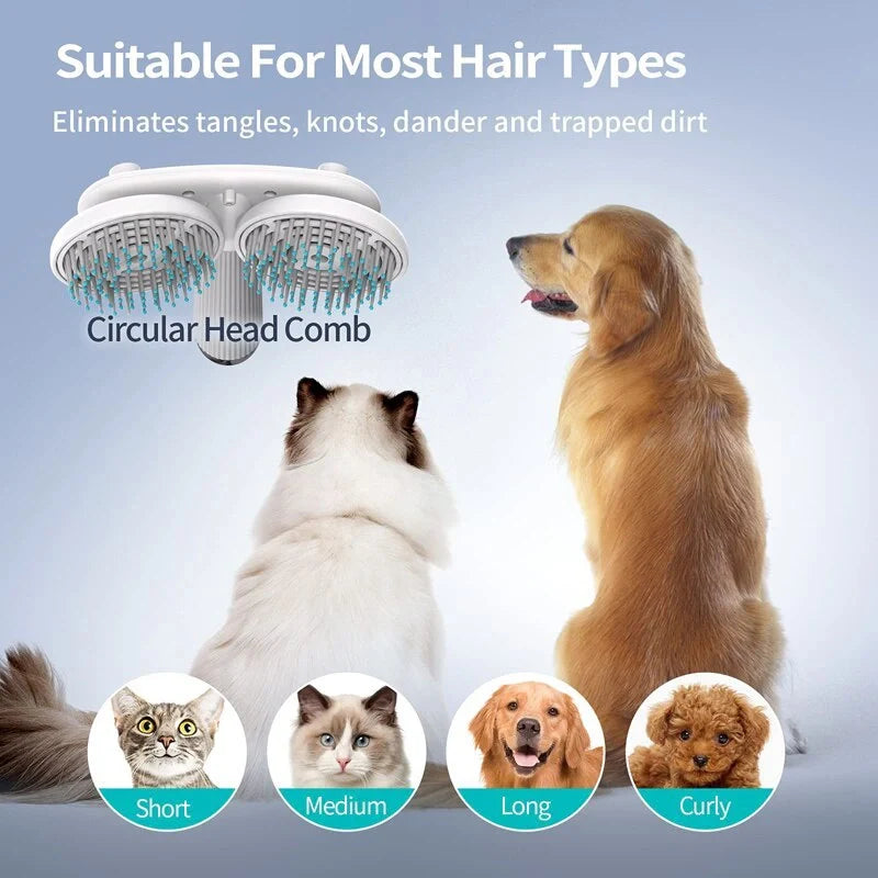 Double-headed negative ion pet brush with self-cleaning feature in various colours