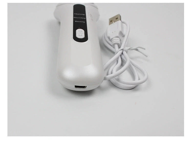 Electric Ultrasonic Facial Beauty Device in white, compact and efficient for daily skincare