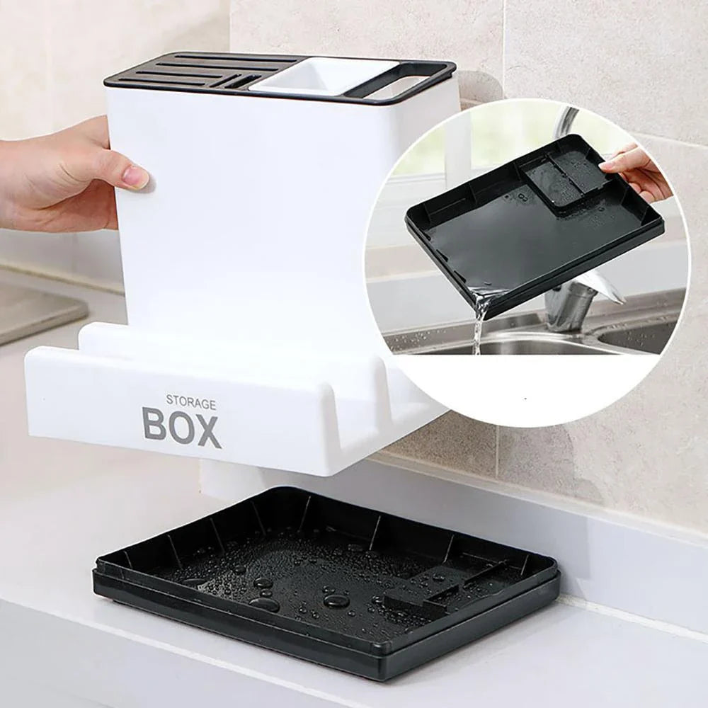Convenient kitchen organizer with integrated storage shelves for tableware and knives