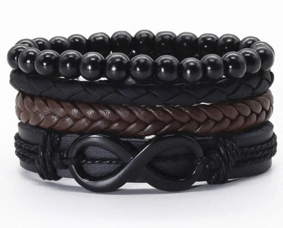Men's genuine leather vintage braided bracelet with adjustable closure