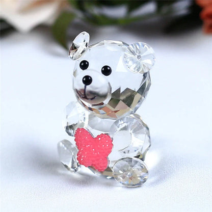 Hand-carved white crystal bear figurine with geometric design