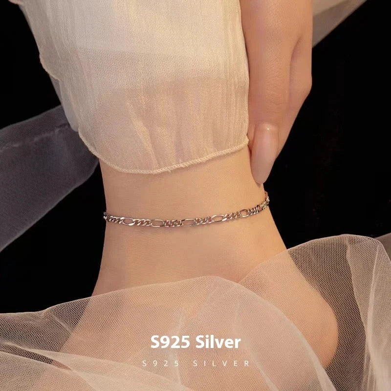 S925 Sterling Silver Hip Hop Anklet with diamond shape and line elements