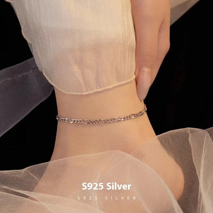 S925 Sterling Silver Hip Hop Anklet with diamond shape and line elements